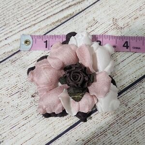 Vintage Handmade Millinery Pink and White Fabric Flower Pin